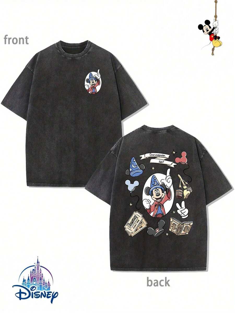 New Disney Cotton Washed T-Shirt, Disney Racing Story Die Printed Women's Dress, Round Neck Leisure And Comfortable Cotton Washed T-Shirt, Suitable For Sports And Daily Wear, A Good Choice For Gifts, Essential For Parties, High-End Clothing, Suitable For Gifts. - 黑色 - 查看 1