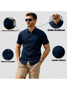 Men's Slim Fit Shirt Kit With Italian Collar (2 Units) - Navy Blue - View 4