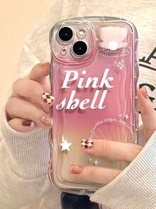 透明波浪气垫粉色扎染渐变字母外壳防震全包手机壳，适用于 11/12/13/14/15/16/17/PROMAX - 粉色 - 查看 3