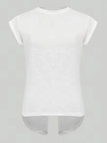 女士夏季轻薄宽松T恤，遮盖臀部，跑步运动训练上衣，健身房瑜伽运动罩衫 - 白色 - 查看 3