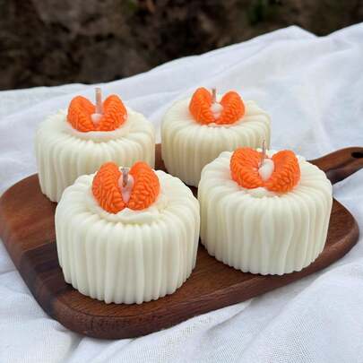 Sweet Orange Tassel Birthday Cake Shaped Scented Candle, Photography Prop, Atmosphere Decor, Party Favor, Flame