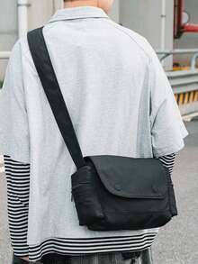 1 pieza Bolso de hombro unisex de moda, bolso cruzado tipo mensajero con solapa de estilo coreano casual y versátil, minimalista - Multicolor - Ver 3