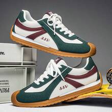 男士复古薄底休闲运动鞋，时尚百搭厚底学生鞋 - 白綠 - 查看 1