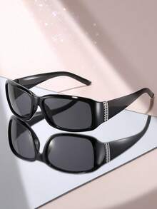 1 Pair Y2K Rhinestone Embellished Oval Sunglasses, Face-Flattering Design, Rhinestone Temples For Refined Look, Gradient Lenses For Sun Protection And Stylish Vibe - Multicolor - View 16