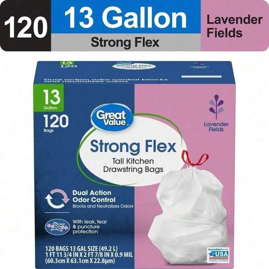 Glad ForceFlex Tall Kitchen Drawstring Trash Bags, 13 Gallon, Gain Lemon Zest, Extra Strong, Tear-Resistant, Leak-Proof, Fresh Lemon Scent, Perfect For Kitchen, Household, And Office Use, Ideal For Daily Clean-Ups And Odor Control, 40 Count –Durable & Easy-To-Tie Drawstring Closure For Convenient Disposal - 1 - 查看 1