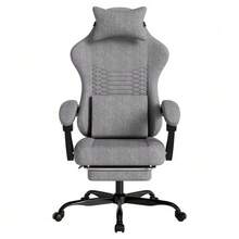 Gaming Chair, Fabric Office Chair, Gaming Chair With Massage Headrest, Ergonomic Racing Gaming Chair With Footrest (Light Grey) - Light Grey - View 1