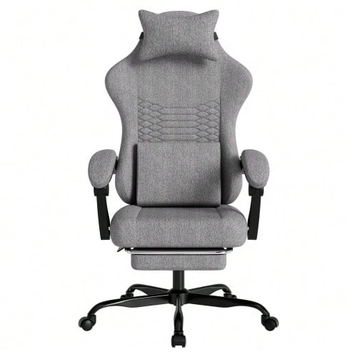 Gaming Chair, Fabric Office Chair, Gaming Chair With Massage Headrest, Ergonomic Racing Gaming Chair With Footrest (Light Grey) - Light Grey - View 1