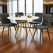 Matbord och stolsset - Vitt + Guld + MDF + Metall + Sammet + Plats för 4 - Visa 1