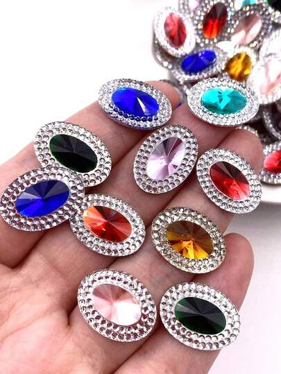 20颗随机混装10x14mm/13x18mm亮面树脂双色椭圆凸面宝石，平底水钻，适用于剪贴簿、婚礼装饰、DIY饰品工艺配件