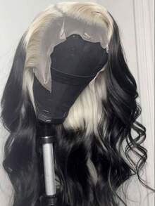 Highlight Black White Body Wave Human Hair Wigs Natural Looking 13x4 HD Lace Front Wigs Pre Plucked With Baby Hair For Women White Black Colored Glueless Lace Frontal Wig Human Hair Water Wave Wigs For Daily Wear - 黑白高光 - 查看 6