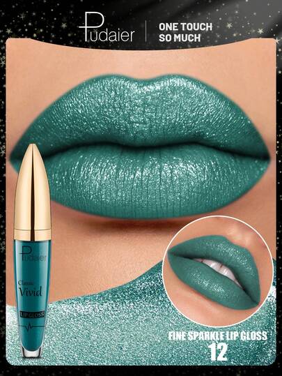 Pudaier 1 pieza Brillo de labios brillante, resistente al agua y de larga duración, con un aspecto glamoroso y brillante, adecuado para todos los tonos de piel, regalo ideal para festivales de música, fiestas y el Día de San Valentín