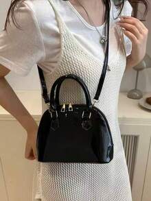 亮面贝壳手提包，通勤斜挎包，简约贝壳包，复古风 - 彩色 - 查看 14