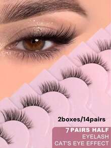10/7 par pół rzęs, przezroczyste rzęsy na pasku, sztuczne rzęsy w kształcie kociego oka, krótkie, miękkie, sztuczne rzęsy 3D, miękki, naturalny makijaż - Rzęsy Fox - Zobacz 13
