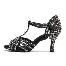 Women's Latin Dance Shoes With 7.5cm Heel Wear-Resistant And Slip-Resistant Dance Training Shoes Soft Bottom Comfort Tango Salsa Dance Shoes Indoor Party Shoes Rhinestone Wedding Shoes For Women - Black - View 4