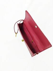 多色编织斜挎包、单肩包、方包、手拿包、派对包，复古简约人造编织纹理安哥拉红复古搭扣翻盖长款钱包手拿包、单肩包，适合正式场合、日常搭配、婚礼派对优雅之选、小手提包 - 酒紅色 - 查看 8