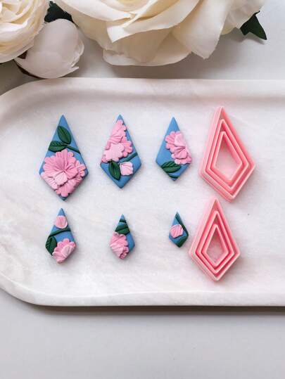 塑料聚合物粘土切割器和多尺寸菱形 - DIY 手工艺品，精准切割边缘，适用于手工粘土、珠宝珠子、树脂饰品 - 聚合物粘土艺术用品模具（兼容 DIY 套件）