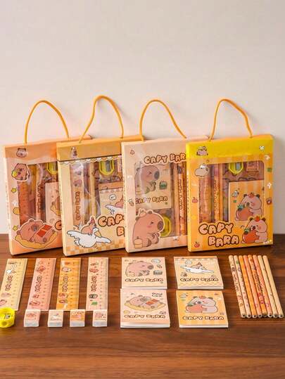 Capy Bara 6-Piece Pencil Stationery Gift Set – Deluxe Themed Art/Doodle/Writing Kit With Ruler, 2 Pencils, Sharpener, Eraser & Notebook (Vibrant Capybara Designs, Random Color Allocation, Perfect For Kids Girls Boys Back To School, Birthday, Classroom Reward, DIY Journaling & Creativity (Includes Gift Box)