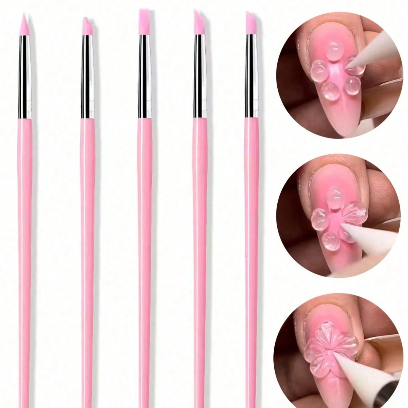 5pcs/1set Nail Art Pen Set, Silicone Tip, Pink Nail Carving Pen, Painting Brush, Suitable For Acrylic Carving, Nail Carving, Relief Carving, Hollow Carving, Rhinestone Decoration Tools Set, 3D Nail Art, DIY Nail Pen, Nail Rhinestone Dotting Pen, Nail Brush, Manicure Tools, DIY Manicure Tool Accessories, Designed For Nail Technicians