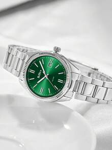 BIDEN 1pc Women's Watch Waterproof Night Light Date Women's Fashion Business Watch Stainless Steel Strap Quartz Women's Watch Women's Edition - Green - View 3