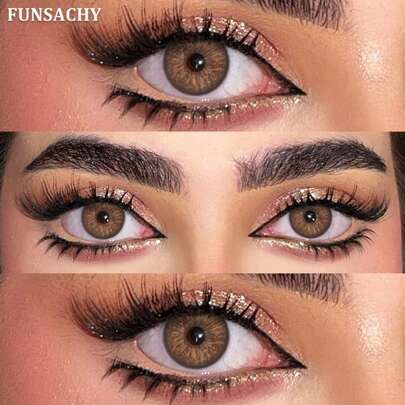 FUNSACHY 1 Pair Of IKEREL Series Brown Eye Makeup Contact Eyewear Lenses, Available In Gray, Blue, And Contact Eyewear Lenses, 14.2mm, Suitable For Everyday Wear, Dates, And Holiday Events.