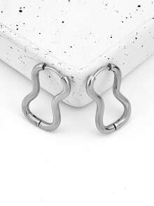 1 Pair Stainless Steel Asymmetrical Geometric Hoop Earrings For Men - Silver - View 2