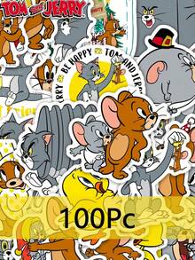 TOM AND JERRY. 50张汤姆和杰瑞卡通贴纸，防水猫鼠动漫贴纸，适合青少年和成人，可爱动漫贴纸，可用于装饰剪贴簿、笔记本电脑、吉他、行李箱、课堂奖励 [官方授权] - 彩色 - 查看 10