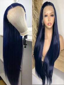 Dark Blue Long Silky Straight Wig 13x4 Synthetic Lace Front Wigs For Women Natural Hairline Cosplay Wigs Daily Wear - Multicolor - View 13