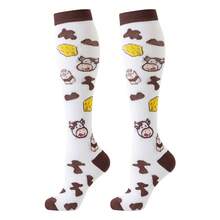 6双装奶牛纹过膝压缩袜，男女通用，适合运动、骑行、徒步、护理等场合，可爱动物图案，2026新款设计，生日礼物压缩袜 - 彩色 - 查看 9