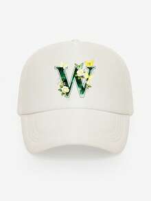 1pc Unisex Butterfly & Flower Letter Print Breathable Mesh Cap, Choose From 26 Letters, Fashionable Lightweight Sun Protection Hat For Spring/Summer Outdoor Daily Use, Suitable As Gift - White - View 13