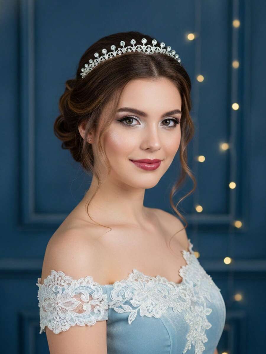 1pc Elegant Minimalist Bridal Headpiece, Silver Crystal Crown, Graduation Prom Birthday Accessory