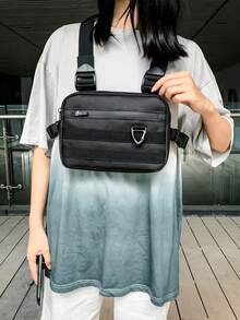 TIANDINGYU 时尚运动胸包，多功能肩带胸包，战术包，外卖员手机包，骑行跑步包，生日/节日礼物（带钥匙扣） - 黑色 - 查看 5