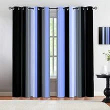 2 piezas Cortinas transparentes con estampado de rayas degradadas de alta definición, material de poliéster resistente a la decoloración, lavable a mano/máquina, con ojales para varilla, adecuado para decoración de dormitorio y sala de estar - Multicolor - Ver 9