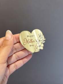 6pcs Gold Mirror Acrylic Cupcake Toppers, Heart Shape Happy Mother's Day Acrylic Cupcake Toppers, Happy Mother's Day Cake Plate Decorations, Round Birthday Party Dessert Baking Cake Decor, Mother's Day Cake Decoration Party Supplier - Gold - View 10