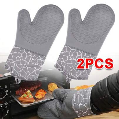 1Pair Silicone Oven Gloves Aterproof Heat Resistant Non-Slip Thick Mitts Cooking