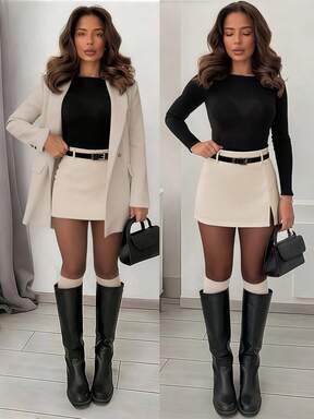 Elegant & Fashionable Solid Color Slit Minimalist Versatile Women Skort (With Belt) Summer