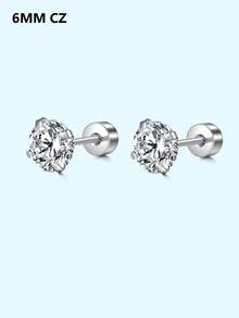 1对耳钉 20G 平底极简耳钉 闪亮圆形锆石 多款式耳钉 心形、星星、月亮、蝴蝶和仿珍珠 女士耳钉饰品 - 銀色 - 查看 18