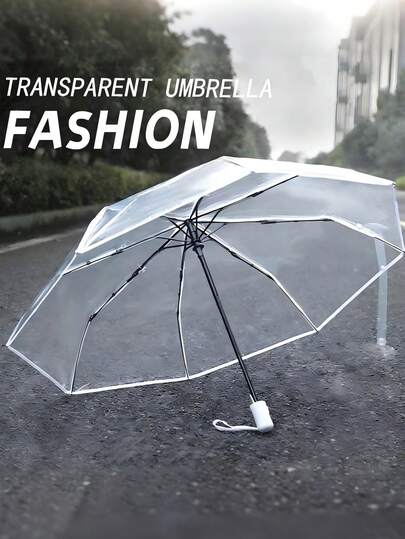 1pc 8-Rib Reinforced PVC Transparent Folding Umbrella, Outdoor Photography Travel Portable Umbrella, Travel Essential, Travel Accessory, Car Accessory, Outdoor Gear, Luggage Item, Summer Essential, Office Accessory,Spring Summer Picks,Brides Maid Gifts,Room,Bedroom Decor,Beach,Travel,For Men,For Women,Vacation,Cute Stuff