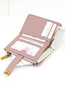 Ví nữ ngắn phối màu tương phản, ví dệt thời trang đa năng đựng thẻ, ví đựng tiền xu có khóa kéo dung lượng lớn, khóa cài thanh lịch dành cho học sinh trẻ, nhẹ nhàng, tiện lợi mang theo, thích hợp làm quà tặng ngày lễ. - Màu tím hoa cà - Xem 6