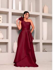 Long Dress With Flower For Graduation, Party, Wedding, Evening. - Color caoba - Ver 1