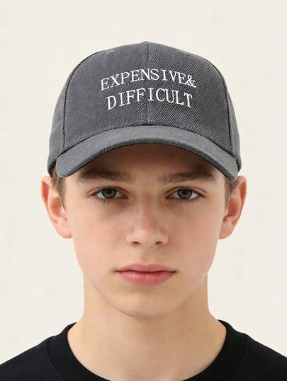 1顶印有“昂贵且难买”字样的水洗棒球帽，经典休闲复古风格，配有柔软吸汗带，尺寸可调节，轻便多用途，复古儿童帽，适合户外运动、日常佩戴、聚会和节日，是送给家人和朋友的完美礼物。