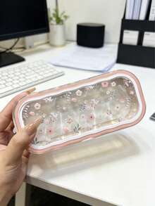 Kotak Kacamata Motif Bunga Layar Penuh Transparan, Kotak Kacamata Minus Genggam Anti-Tekanan Portabel yang Menarik, Kotak Penyimpanan Kacamata Bergaya Retro, Hadiah Liburan Lucu untuk Pria dan Wanita - Berwarna merah muda - View 2