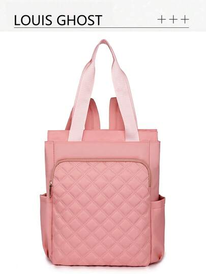 Ladies' Solid Color Versatile Large Capacity Backpack, Simple Casual Student Backpack, College Style Simple Shoulder Bag, Tote Bag, Multifunctional Backpack, Suitable For School, University, Junior High School, High School, Commuting, Office Work