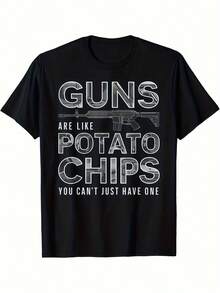 Camiseta Estampada con Frases de Amantes de las Ametralladoras, Cómoda y Transpirable, Manga Corta Casual, Uso Diario, Cuatro Estaciones - Negro - Ver 2