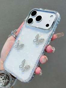 1pc Fashionable Luxury Electroplated Rhinestone Framed Shiny Star Transparent Full Body Shockproof Phone Case, Compatible With IPhone 17/17 Air/17 Pro/17 Pro Max, 16, 16 Pro, 16 Plus, 16 Pro Max, 15, 14, 14 Pro Max, 13, 12, 11 - Clear - View 2
