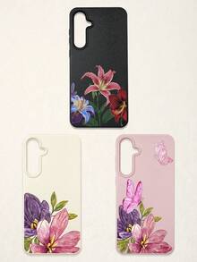 3件套花卉蝴蝶印花仿皮手机壳，粉色/白色/黑色TPU材质，防震防刮，浪漫花卉风格，夏季手机壳，可爱手机壳，花朵手机壳，兼容和Galaxy手机，适合日常使用，生日、母亲节、毕业礼物，手机配件 - 彩色 - 查看 29