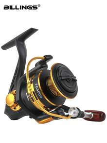 BILLINGS Carrete de pesca giratorio para agua salada y agua dulce, Serie 1000-7000, Rocker plegable intercambiable izquierda/derecha, Arrastre máximo de 10 kg, Bobina de metal, Relación de engranaje 5.2:1 - Multicolor - Ver 1