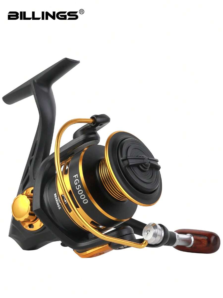 BILLINGS Carrete de pesca giratorio para agua salada y agua dulce, Serie 1000-7000, Rocker plegable intercambiable izquierda/derecha, Arrastre máximo de 10 kg, Bobina de metal, Relación de engranaje 5.2:1 - Multicolor - Ver 1