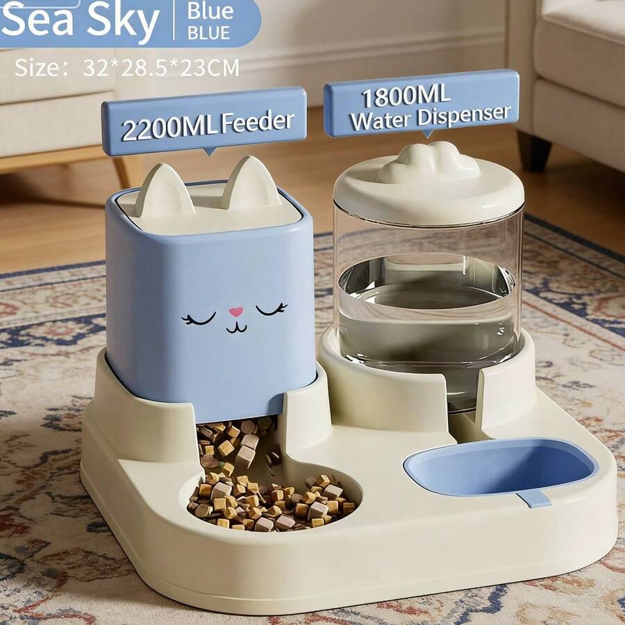 Pet Cat And Dog Food Bowl, Automatic Water Dispenser For Cat And Dog Food, Double Bowl Drinking Bowl Integrated Blue Version - 5L - Xem 1
