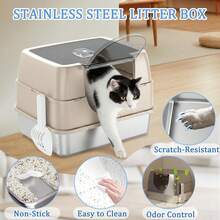 Litter Box With Lid, Stainless Steel Litter Box, Small Litter Pan For Kittens, Enclosed Cat Litter Pan, Non-Sticky Covered , Easy Clean - 50*35*35cm - View 8