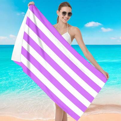1 chiếc khăn tắm biển in họa tiết sọc dọc tối giản màu tím và trắng, siêu thấm hút, nhanh khô, nhẹ và mềm mại, thích hợp cho bãi biển, bơi lội, hoạt động ngoài trời, cắm trại, du lịch, vật dụng cần thiết lý tưởng cho bãi biển.